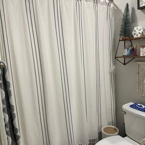 Elegant White and Gray Striped Shower Curtain
